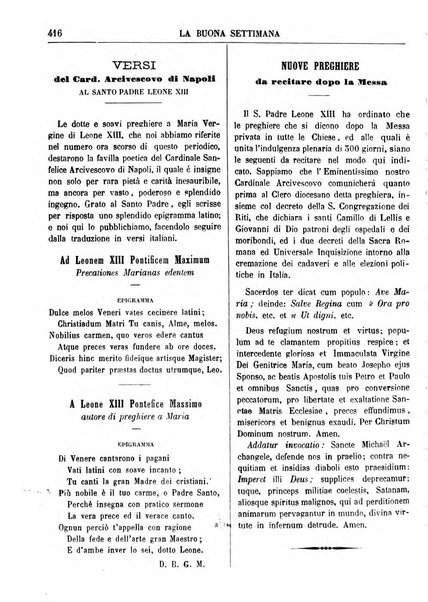 La buona settimana foglio periodico religioso popolare