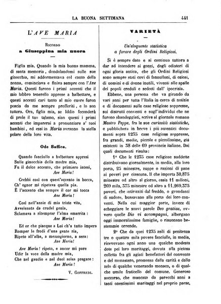 La buona settimana foglio periodico religioso popolare