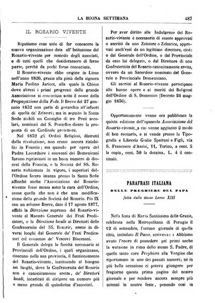 La buona settimana foglio periodico religioso popolare