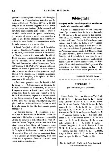 La buona settimana foglio periodico religioso popolare