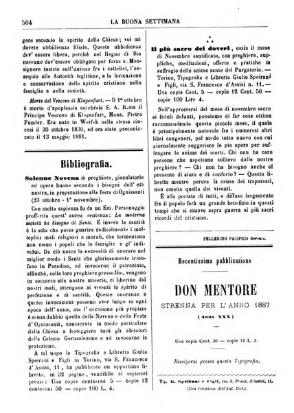 La buona settimana foglio periodico religioso popolare