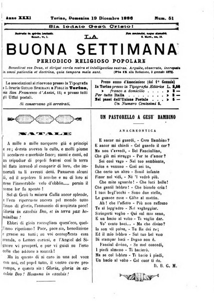 La buona settimana foglio periodico religioso popolare