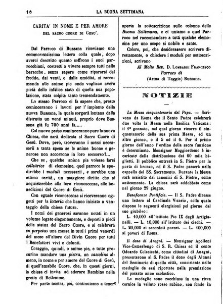 La buona settimana foglio periodico religioso popolare