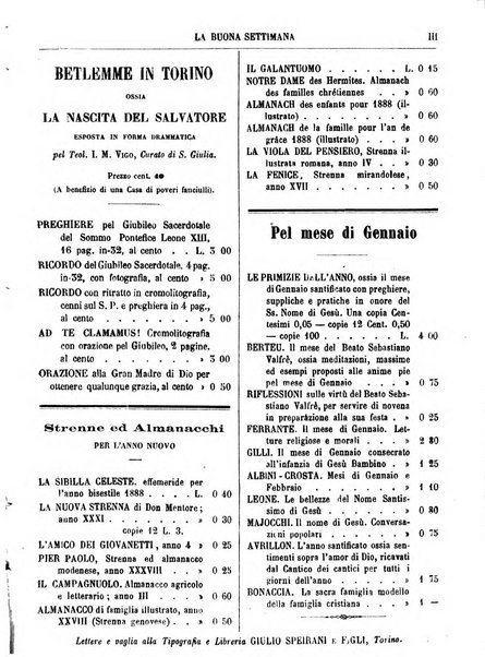 La buona settimana foglio periodico religioso popolare