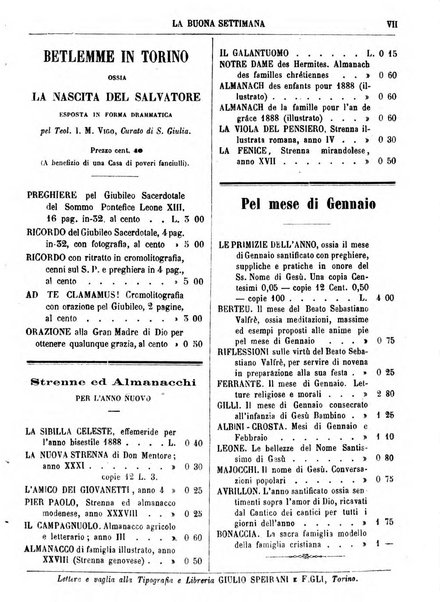 La buona settimana foglio periodico religioso popolare