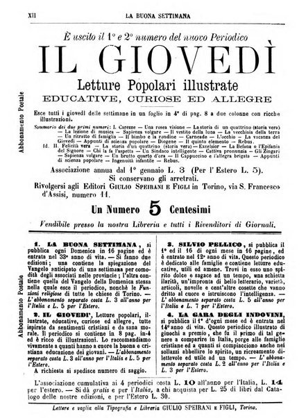 La buona settimana foglio periodico religioso popolare