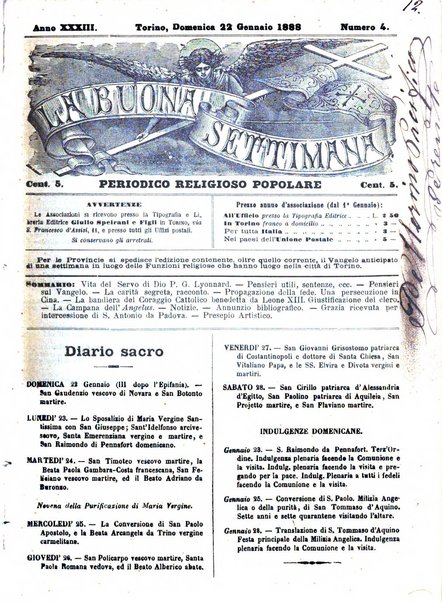 La buona settimana foglio periodico religioso popolare