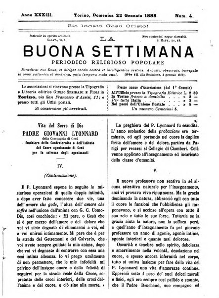 La buona settimana foglio periodico religioso popolare