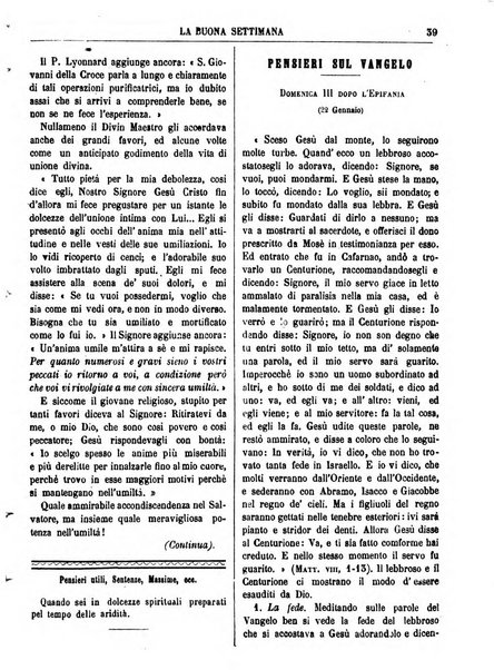 La buona settimana foglio periodico religioso popolare