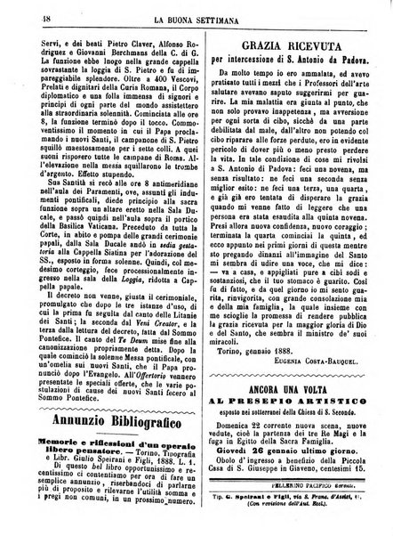 La buona settimana foglio periodico religioso popolare