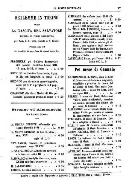 La buona settimana foglio periodico religioso popolare