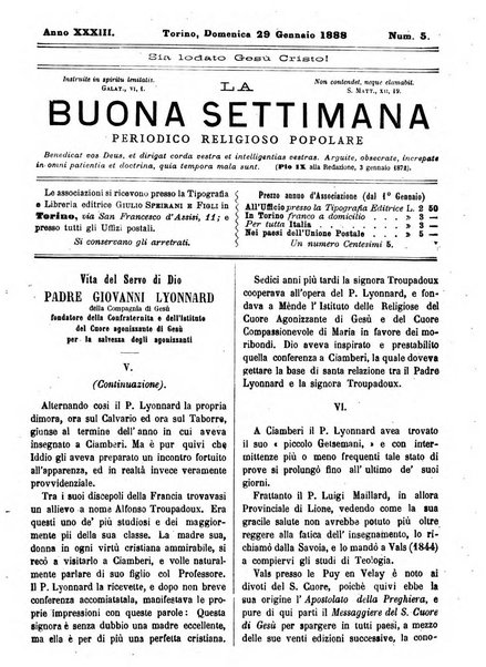 La buona settimana foglio periodico religioso popolare