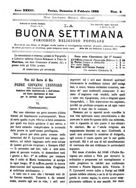 La buona settimana foglio periodico religioso popolare