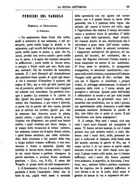 La buona settimana foglio periodico religioso popolare