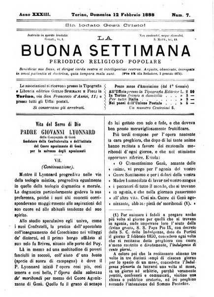 La buona settimana foglio periodico religioso popolare