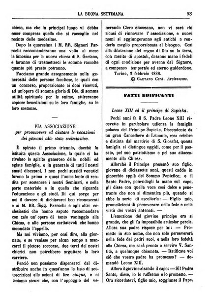 La buona settimana foglio periodico religioso popolare