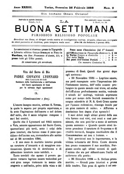 La buona settimana foglio periodico religioso popolare