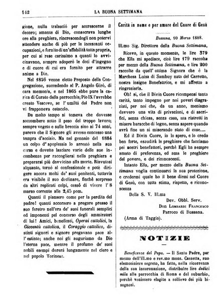 La buona settimana foglio periodico religioso popolare