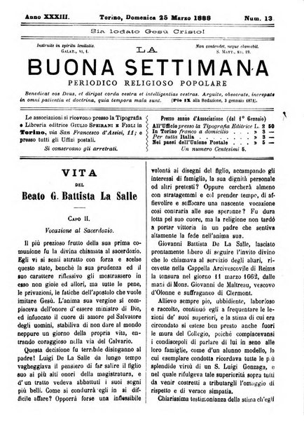 La buona settimana foglio periodico religioso popolare