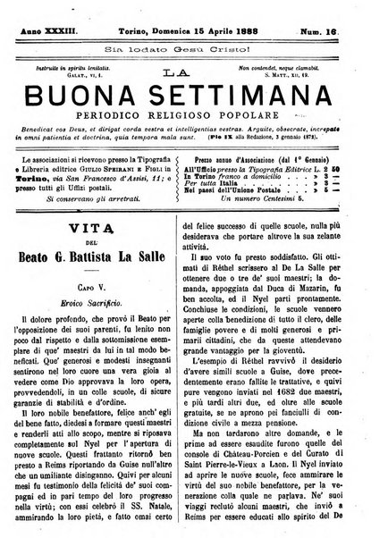 La buona settimana foglio periodico religioso popolare