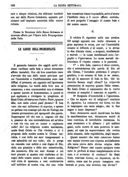 La buona settimana foglio periodico religioso popolare