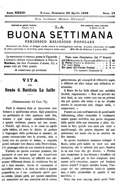 La buona settimana foglio periodico religioso popolare