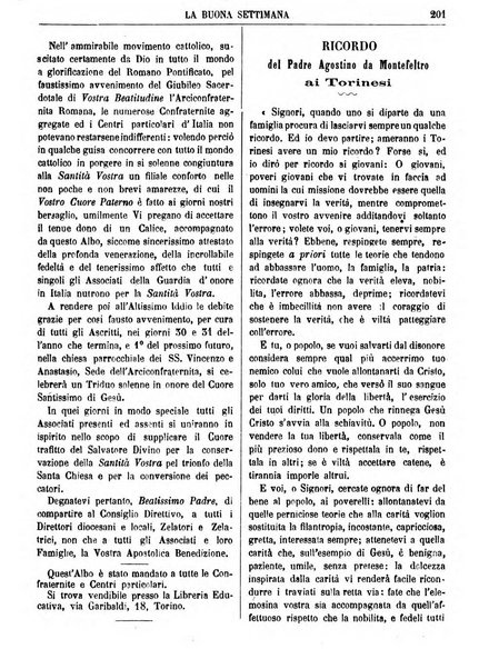 La buona settimana foglio periodico religioso popolare