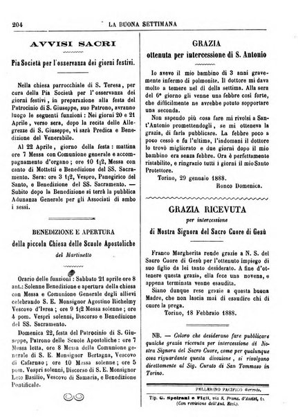 La buona settimana foglio periodico religioso popolare