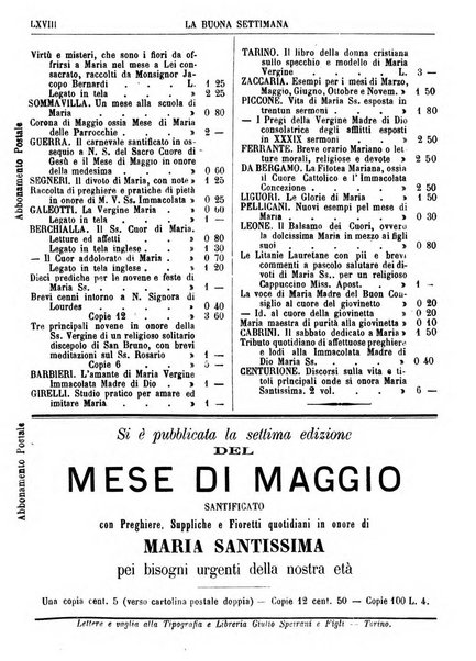 La buona settimana foglio periodico religioso popolare