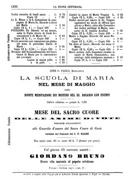 La buona settimana foglio periodico religioso popolare