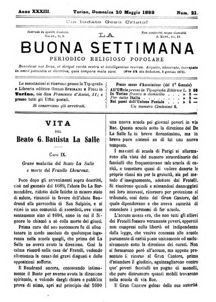 La buona settimana foglio periodico religioso popolare