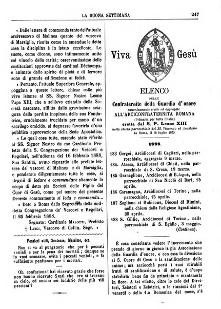 La buona settimana foglio periodico religioso popolare