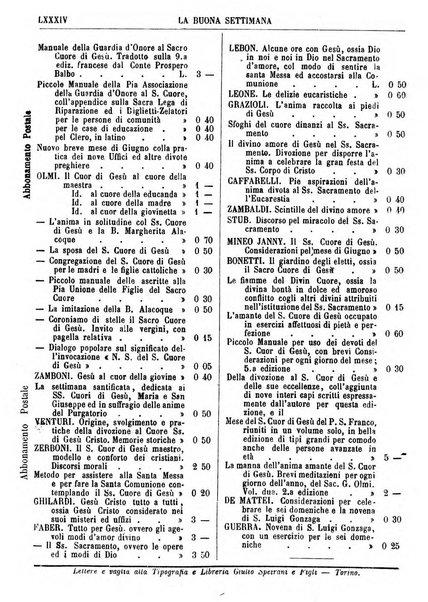 La buona settimana foglio periodico religioso popolare