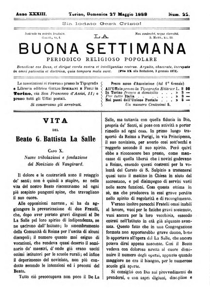 La buona settimana foglio periodico religioso popolare