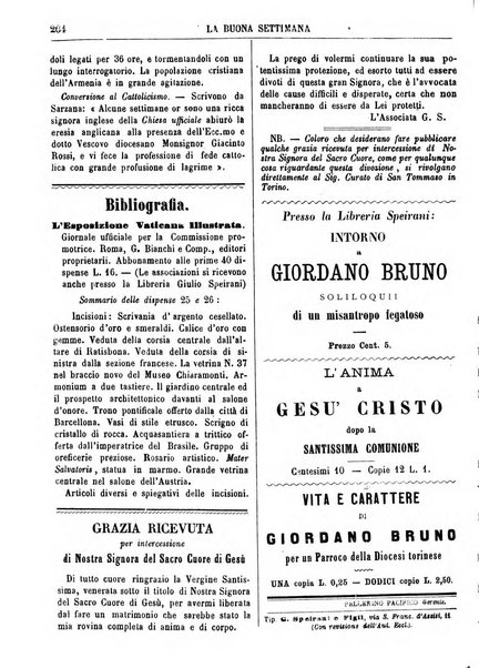 La buona settimana foglio periodico religioso popolare