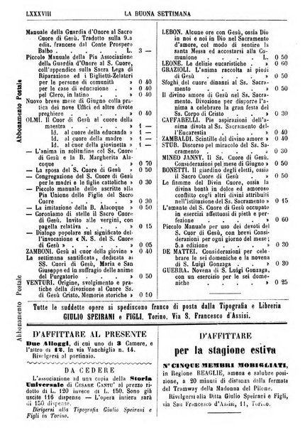 La buona settimana foglio periodico religioso popolare