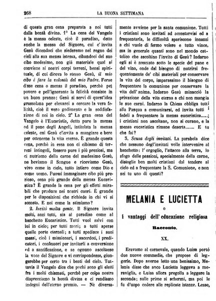 La buona settimana foglio periodico religioso popolare