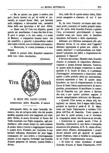 La buona settimana foglio periodico religioso popolare