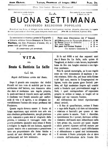 La buona settimana foglio periodico religioso popolare