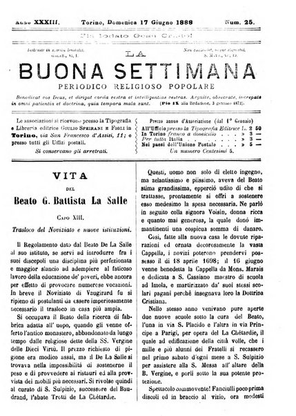 La buona settimana foglio periodico religioso popolare