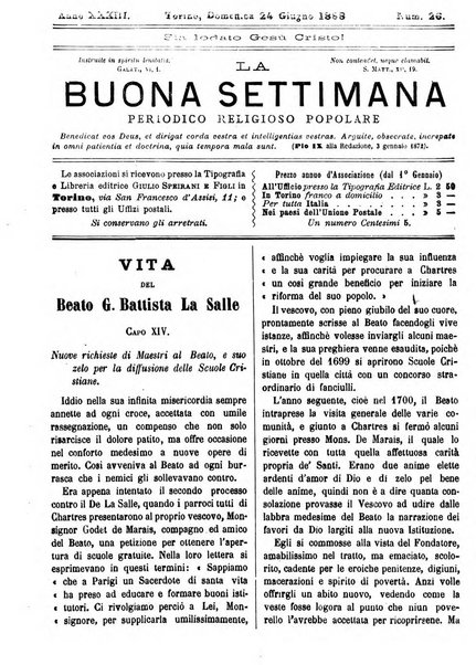 La buona settimana foglio periodico religioso popolare