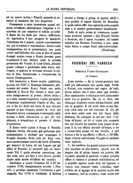 La buona settimana foglio periodico religioso popolare