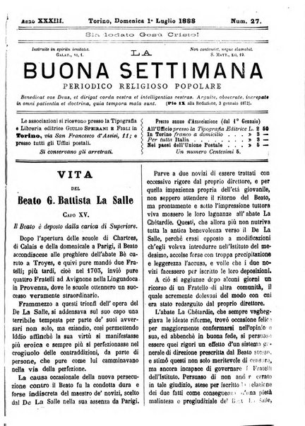 La buona settimana foglio periodico religioso popolare