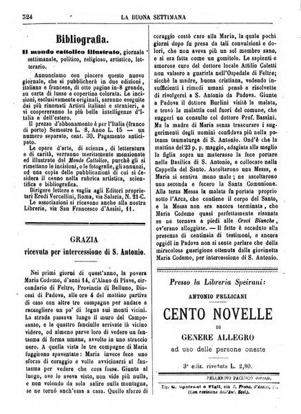 La buona settimana foglio periodico religioso popolare