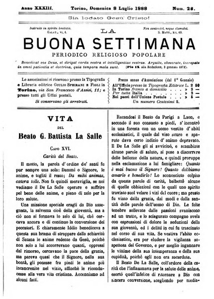 La buona settimana foglio periodico religioso popolare