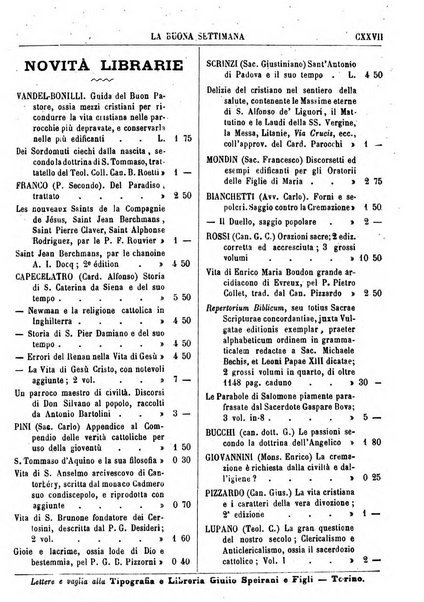 La buona settimana foglio periodico religioso popolare