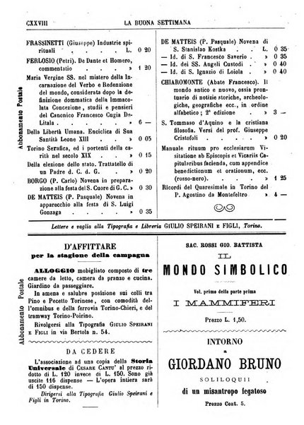 La buona settimana foglio periodico religioso popolare