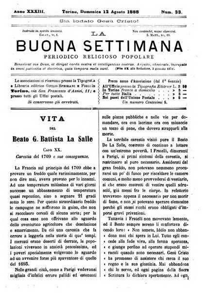 La buona settimana foglio periodico religioso popolare