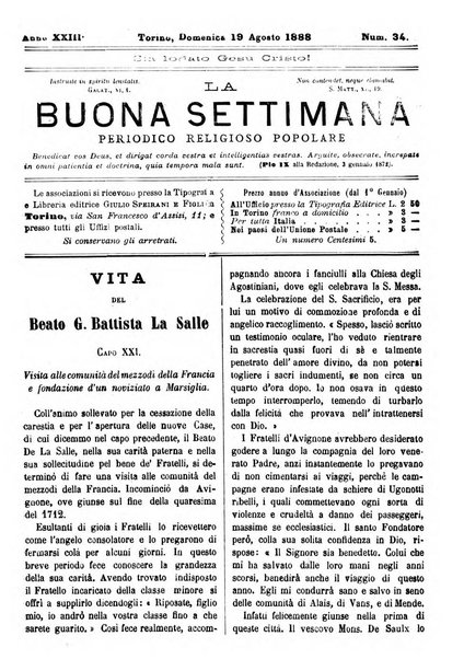 La buona settimana foglio periodico religioso popolare