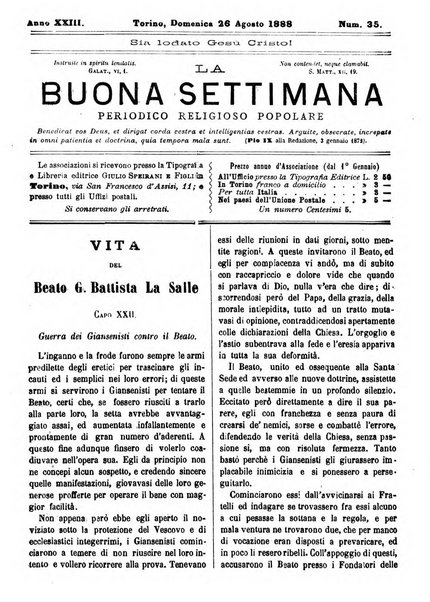 La buona settimana foglio periodico religioso popolare